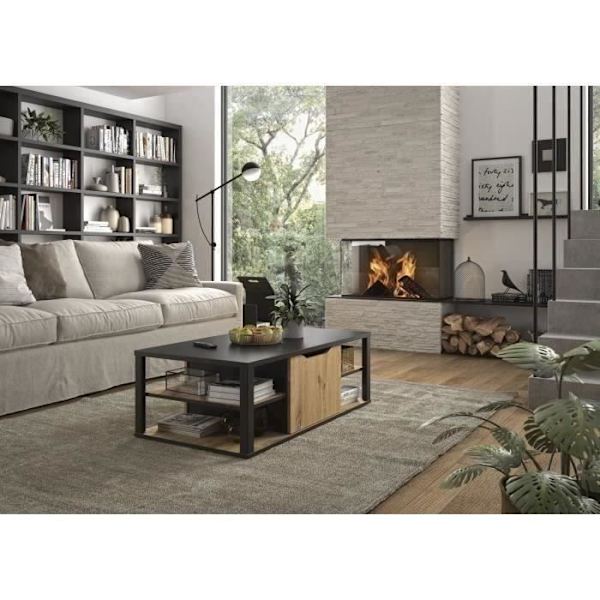 GAMI Soffbord - Svart och Artisan ekdekor - L 110 x H 38 x D 60 cm - DAKOTA Svart