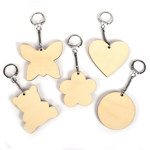 10 assorterede nøgleringe i træ 5,5 x 5,5 cm Beige