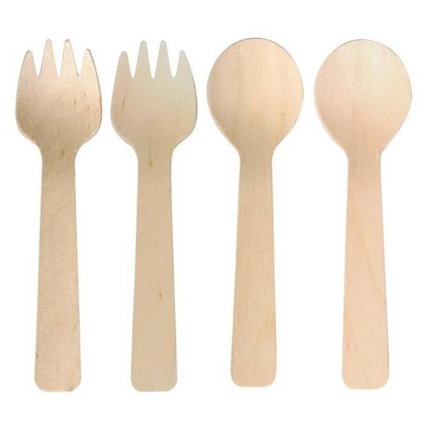 6 skeer + 6 gaffel i træ 10 cm kastanj
