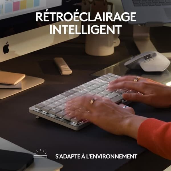 Tastatur - Trådløs - Logitech - MX Mechanical Mini - AZERTY - Baggrundsbelyst - Til Mac - Lys grå