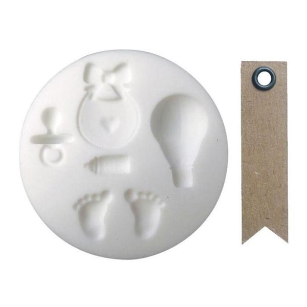 Mini silikonform för polymerlera Födelse + 20 kraft-flaggetiketter