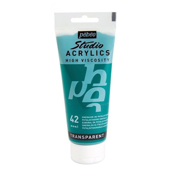 Akrylmaling - Pébéo - Studio - Ftalocyanin Smaragd - 100 ml - Satin - Blandet Grön