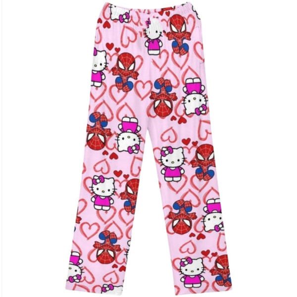 Kvinnor jul tecknad fleece pyjamasbyxor, flickor Print Flanell Sovkläder Byxor Present (överallt print) KT Cat rosa L