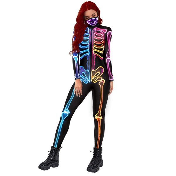 Skelettdräkt Halloween Dekoration Cosplay Jumpsuits Färgglada Skelett Body 3d Stretch Skinny XL Colorful XL