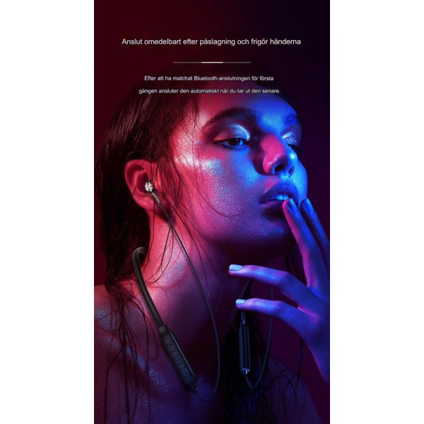 Brusreducering stereo binaural hängande hals sport Bluetooth headset, magnetiskt in-ear 5.0 Bluetooth headset