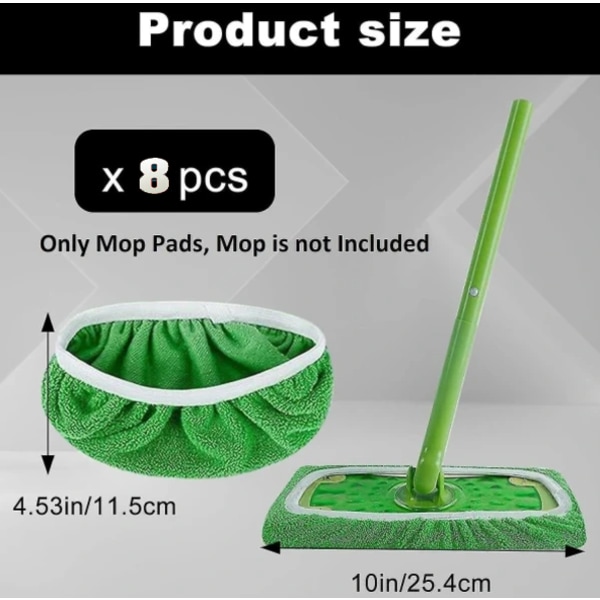 8 st Återanvändbara mikrofibermoppdynor för Swiffer Sweeper Mopp, Torrsopningsdukar & våta moppdukar för moppning av golv