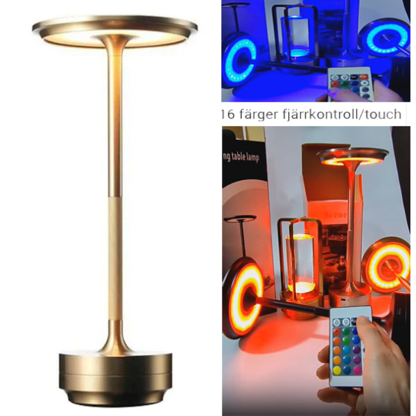 Sladdlös bordslampa Dimbar vattentät metall USB uppladdningsbara bordslampor (16 färger fjärrkontroll/touch)