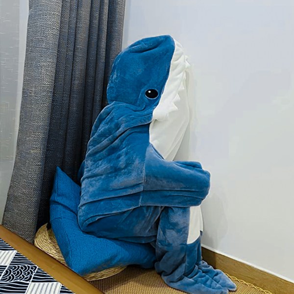 Shark Blanket Luvtröja Vuxen - Shark Onesie Vuxen Portabel Filt - Shark Felt Super Mjuk Mysig Flanell Huvtröja Shark Sovsäck 170cm blue 170cm