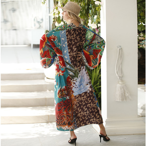 Dragon and phoenix strandblus kimono cardigan resortrock Dragon and phoenix flower One size fits all