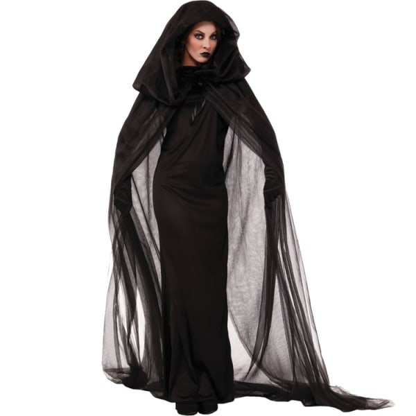Halloween svart mesh lång kjol häxdräkt vuxen svart M black M