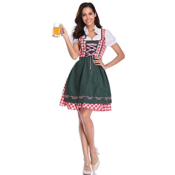 Högkvalitativ traditionell tysk pläd Dirndl-klänning Oktoberfest kostymoutfit för vuxna kvinnor Halloween fancy feststil3 Grön S Green S
