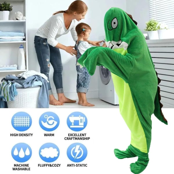 Dinosaurie sovfilt, flanell pyjamas i ett stycke, tecknad söt sovsäck 170 green 170