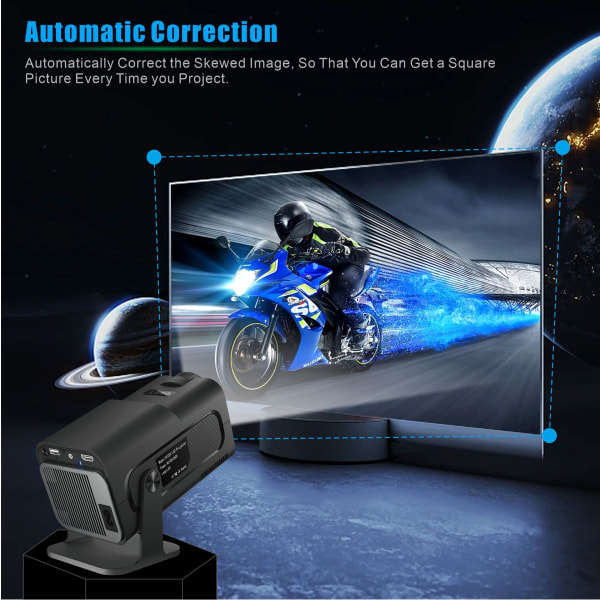 HY320 PRO-projektor 4K ultrahögupplösning 180-graders automatisk korrigering, med Allwinner h713-chip, fyrkärnig ARM Cortex-A53 CPU-processor