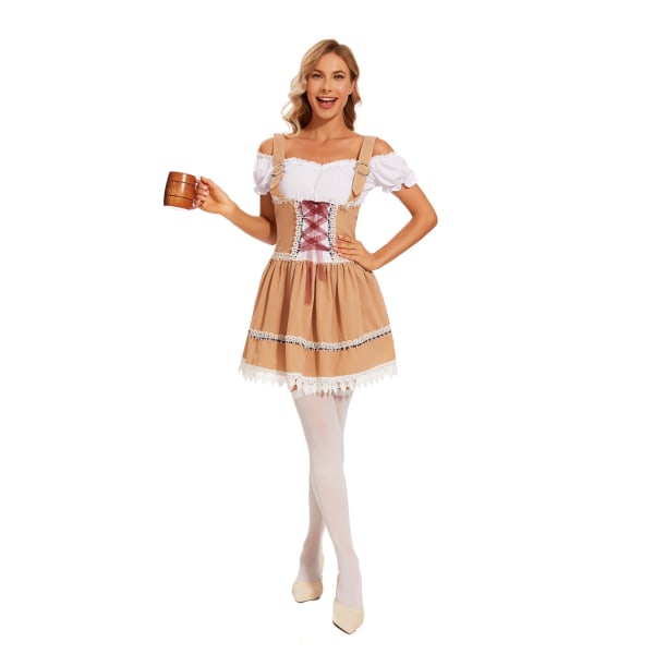 Oktoberfest-kläder Bayerns nationella traditionella klänning piga kläder för taverna i München, Tyskland L Khaki L