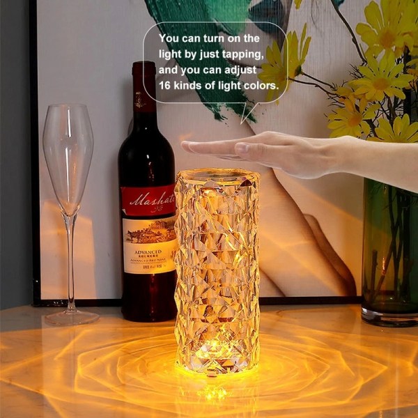 LED Kristall Bordslampa Sovrum Atmosfär Lampa Rose Light Projektor USB Touch Nattljus Dekorativa lampor för rumsinredning