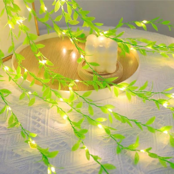 Pilblad LED koppartrådslampa simulerad rottingblad semesterdekorationslampa med fjärrkontroll