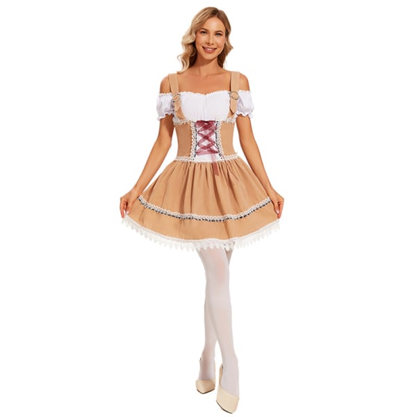 Oktoberfest-kläder Bayerns nationella traditionella klänning piga kläder för taverna i München, Tyskland M Khaki M