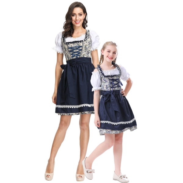 Tysk bayersk Oktoberfest Costume Sceneklänning aldult L blue aldult L