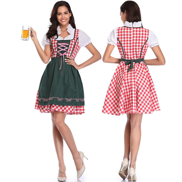 Högkvalitativ traditionell tysk pläd Dirndl-klänning Oktoberfest-dräkt för vuxna kvinnor Halloween Fancy Party Style3 Grön M Green M