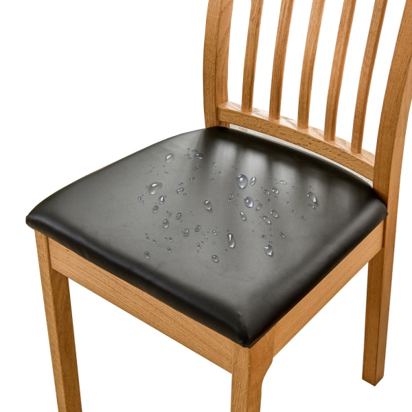 2 st Matstolsöverdrag för vattentät sits PU-läder Sätesöverdrag för stolar Cover, svart black svart 2 st