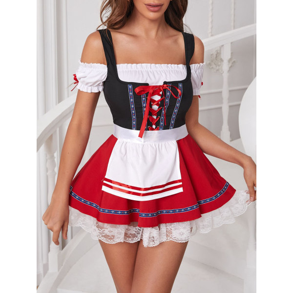 Tysk Oktoberfest klänning i etnisk stil vin flicka kläder bar DS scen kläder L red L