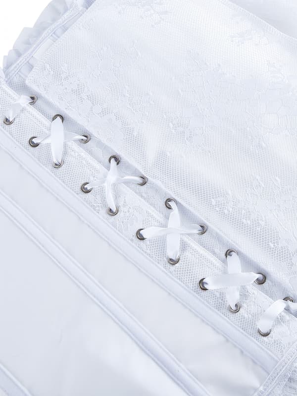Plus-Size Overbust Korset Bodice Snøre Bustier med Mavekontrol og Blondeærmer til Kvinder 2XL White