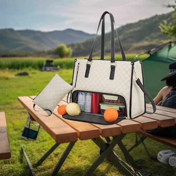 Frokosttaske til Kvinder Madkasse Computertaske Skuldertaske Håndtaske til Hverdagsbrug på Kontoret Beige