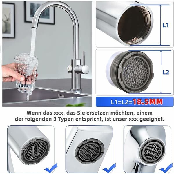 M18.5 Faucet Aerator 6-pack Water Saving Nozzle for Kitchen Bathroom Sink Compatible with Plastic Faucets Includes 2 Keys-FO-