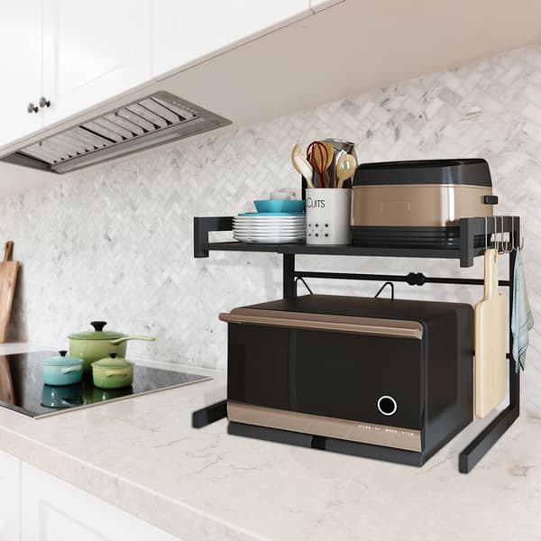 Microwave Oven Rack, Microwave Shelf, Microwave Holder, Organizer with 4 Hooks for Kitchen-FO-