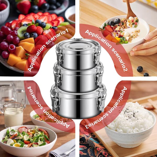 Madkasse i rustfrit stål, 3 stk. Madkasser i rustfrit stål 500 ml, 1000 ml, 1500 ml, beholder i rustfrit stål, madbeholder til kontorpiknik-FO-