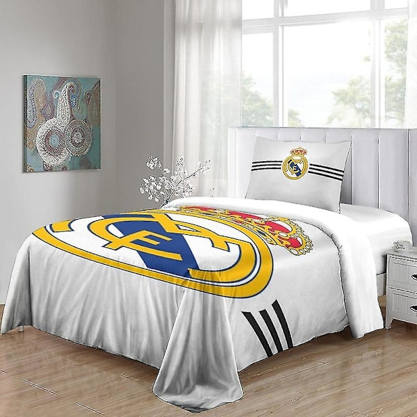 Real Madrid Ultra Mjukt Påslakanset Dubbelsäng Kända Fotbollslaget Tryckt Mikrofiber Täcke Överdrag Set med Dragkedja 135*200 CM