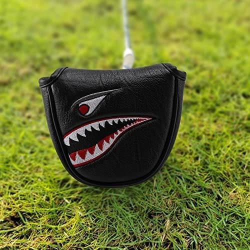 1 stk PU-læder med hajbroderi Magnet Golf Mallet Putter Head Cover Golfkølle Putter Headcovers Mallet Putter Head Covers-FO-