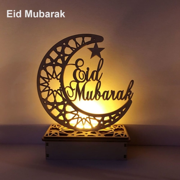 LED Træplakette Måne Stjerne EID MUBARAK Eid Mubarak