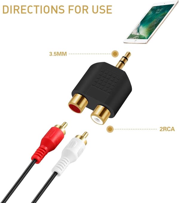 Pakke 3,5 mm Stereo Han til 2 RCA Hun Jack Y Audio Splitter Adapter Guldbelagt-FO-