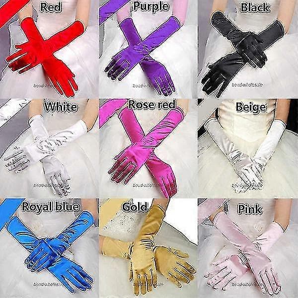 1 par ensfarvede lange satinhandsker Halloween jule cosplayhandsker, sort-FO-