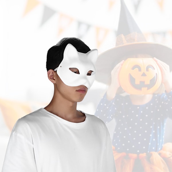 5 stk vita voksne tomme DIY-malemasker Halloween-kostumefesttilbehør (katteansigt)