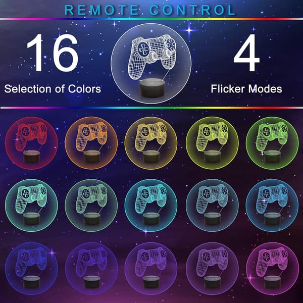 3D Gamepad Illusjonslampe, Spillkontroller Nattlampe med Fjernkontroll-FO-