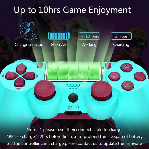 PS4 Trådløs Controller, Playstation 4 Fjernbetjening med Opladningskabel, Berry Blue Controller, Ny Model