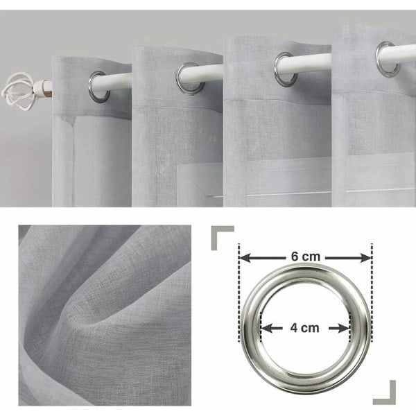 Grå gardiner i hørlook 140x160cm halvtransparente med øjer - Soveværelsesvoilegardiner til stue, moderne køkkengardiner, 2-pak-KK-