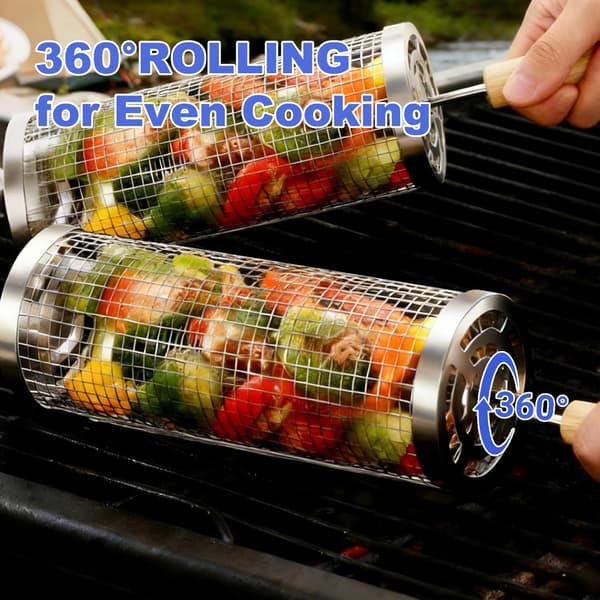 Pyörivä grillikori 2 kpl, ulkogrilliin, BBQ-grillitarvikkeet ulkogrilliin-FO-