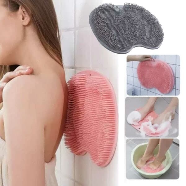 Silicone Foot Scrubber Back Scrubber Shower Brush with Suction Cups Pink