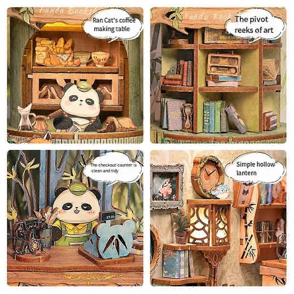 DIY Bokhörnssats Söt Panda Bokhandel Miniatyr Bokhus-FO-