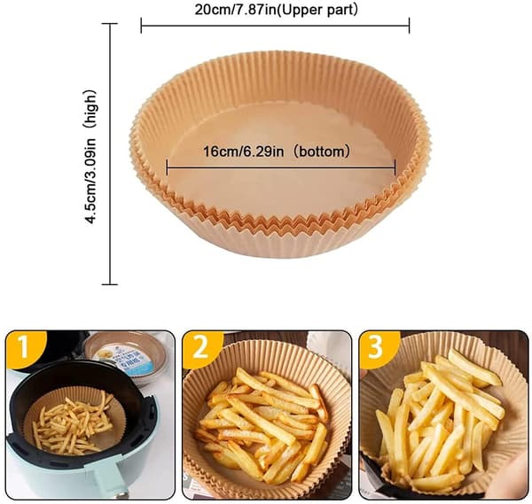 100 stk Airfryer Liners engangspapir bakepapirformer naturhvit