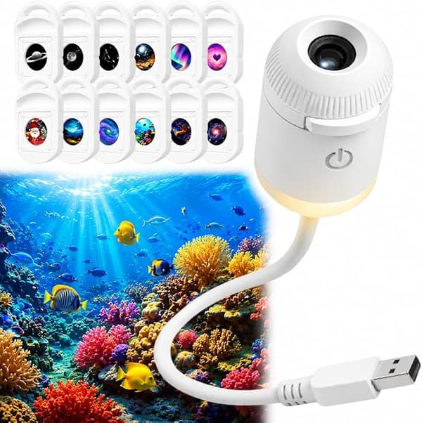 Galaxy Projector Night Light, 2-in-1 Holographic Star Projector 5D Plug and Play HD Smart Dynamic Ceiling Projector Lamp-FO- With 12 films