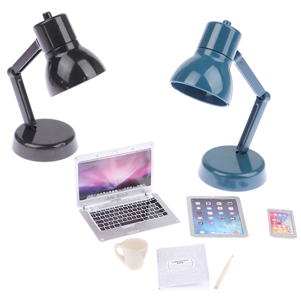 1:12 Dukkehuss Miniatyr Laptop Telefon Tablet Skrivbordslampe Bog F