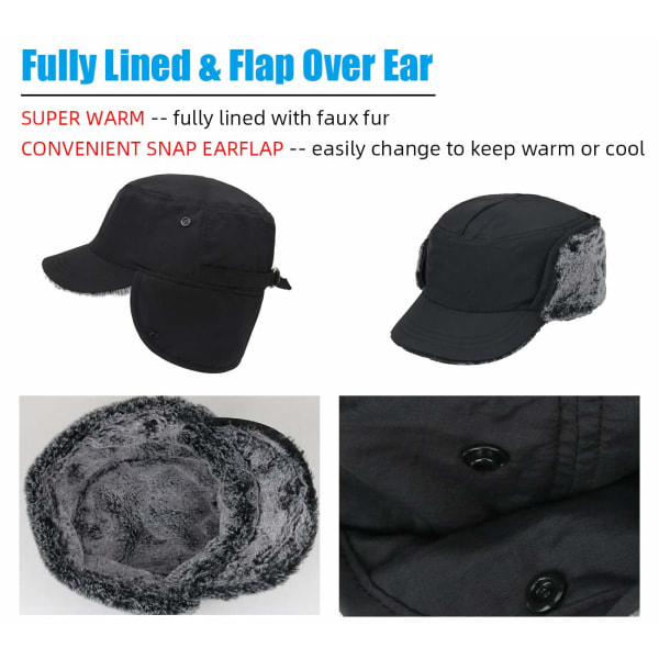 Galaxy Hue Varm Hue med Øreklapper - 100% Nylon og Kunstpels (Sort)