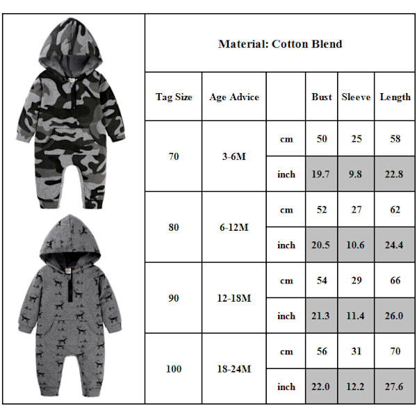 Baby Dreng Pige Sød Romper Hætte Lomme Jumpsuit Tøj Outfit Camouflage Camouflage 90cm