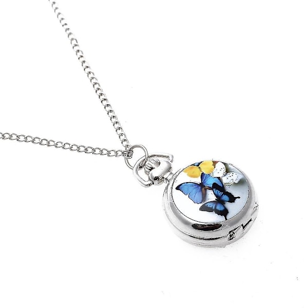 Dame Locket Anheng Kvarts Lommeur Halskjede Kjede Vintage Sommerfugl [klokke]
