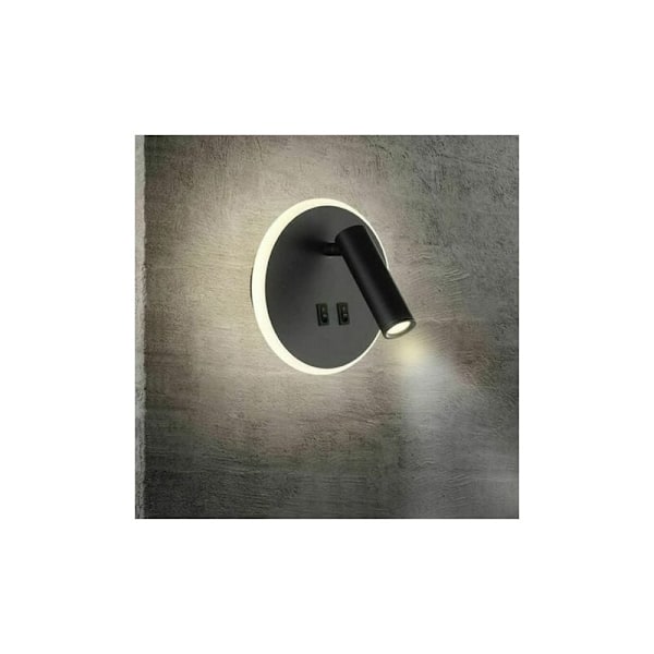 Senglampe - Senglamper LED Vegglampe hotell innendørs lamper vegg seng Korridor vegglampe med bryter Svart 9W 3000K varmt lys (Rund)