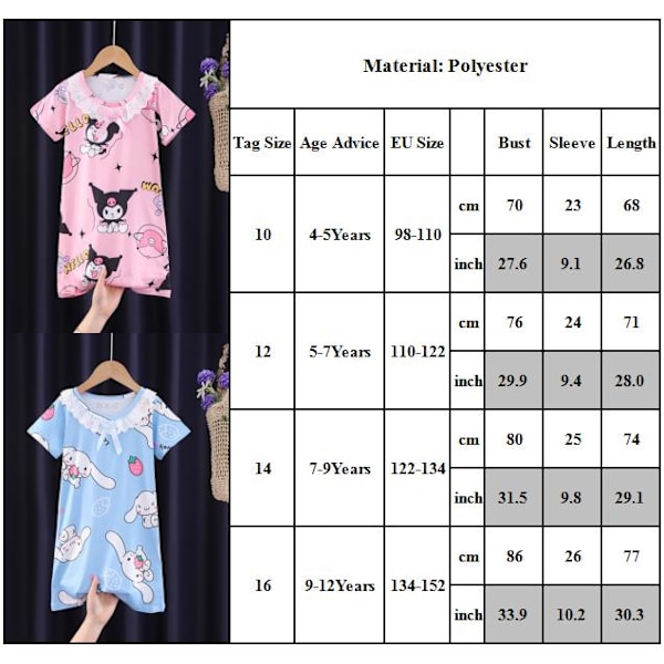 Piger Kuromi Melody Cinnamoroll Natkjole Pyjamas Soveklæde Kjole #3 #3 9-12Yeears